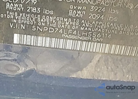 2020 Hyundai Elantra Se from USA, damaged, VIN 5NPD74LF4LH556114